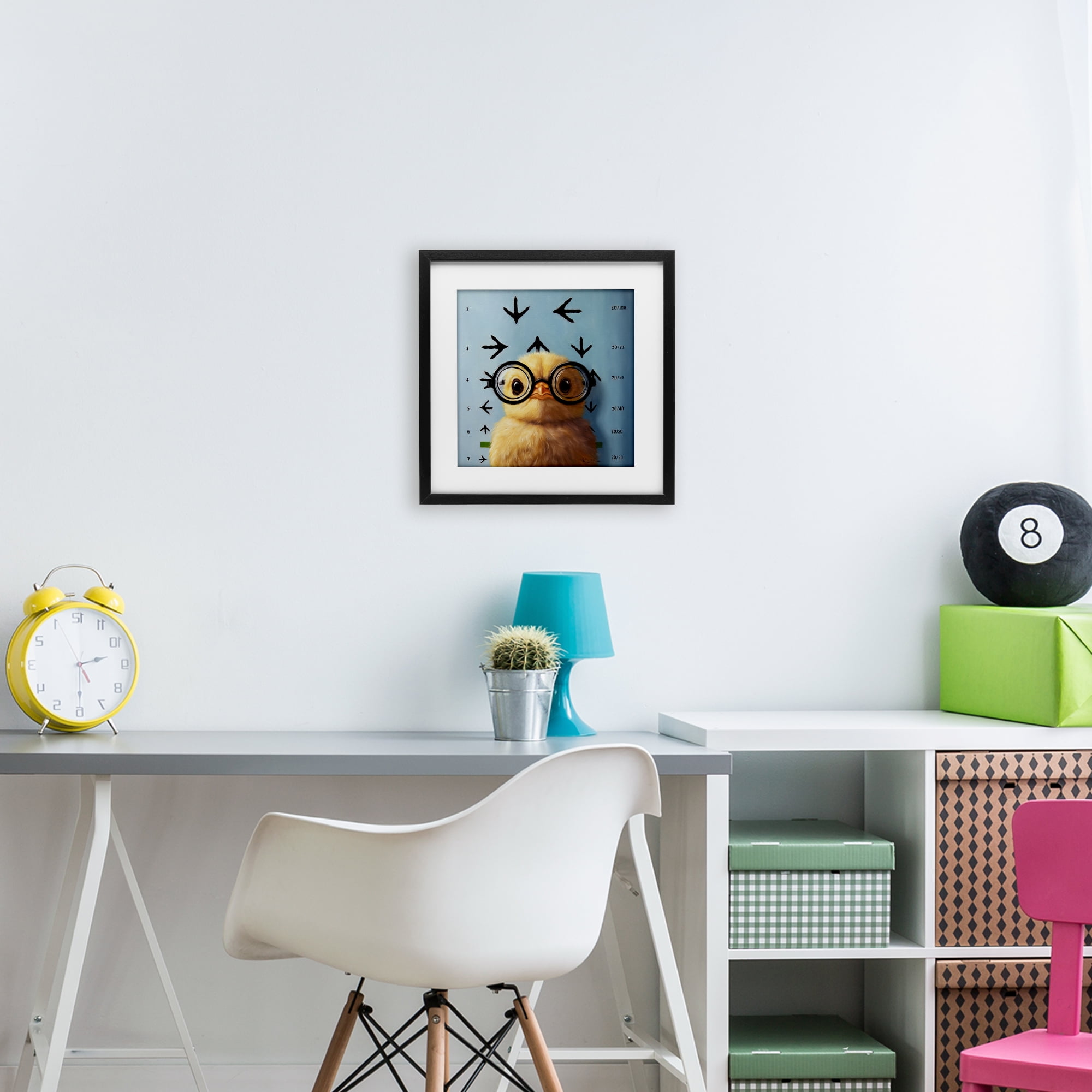 Four Eyes Chick Vision Black Framed Print Under Glass, design by Lucia Heffernan