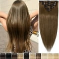 thumbnail image 2 of SEGO Clip in Human Hair Extensions Full Head 100% Real Remy Thick Hair Extensions Silky Straight(7 pcs/15 clips), 2 of 8