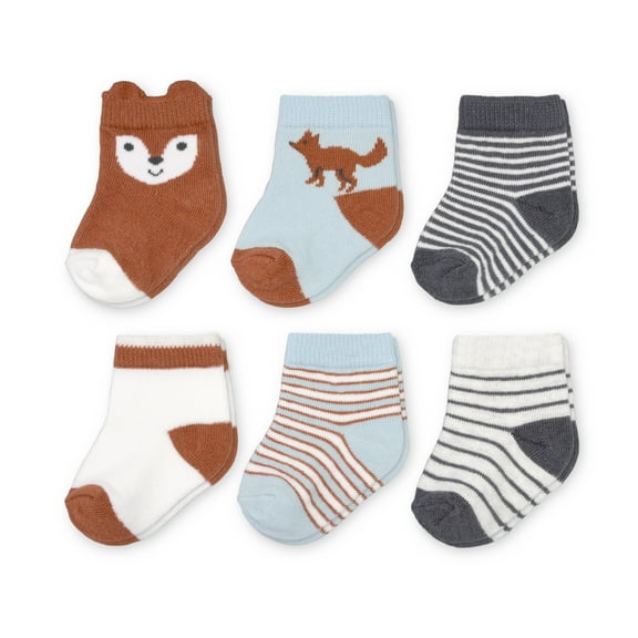 Carter's Child of Mine Baby Boys Crew Fox Socks, 6-Pack, 0-12M