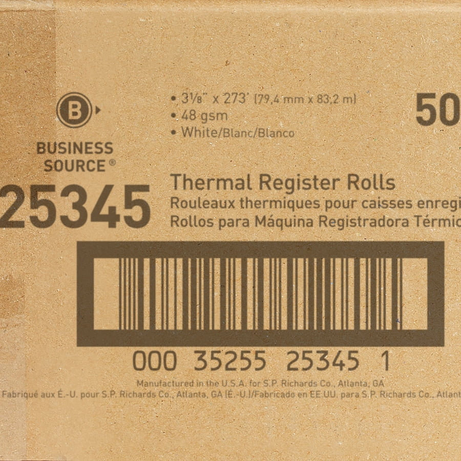 Business Source Thermal Thermal Paper - White - 3 1/8" X 273 Ft - 48 G/m² Grammage - Smooth - 50 / Carton