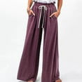 thumbnail image 2 of Wide Leg Pants for Women Elastic Waist Drawstring Palazzo Pants Casual Baggy Flowy Lounge Trousers with Pockets, 2 of 7