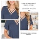 thumbnail image 5 of Blusa con hombros descubiertos y manga acampanada con cuello en V para mujer, Top entrecruzado con giro frontal, blusa de Color puro, azul purpúreo L, 5 of 6