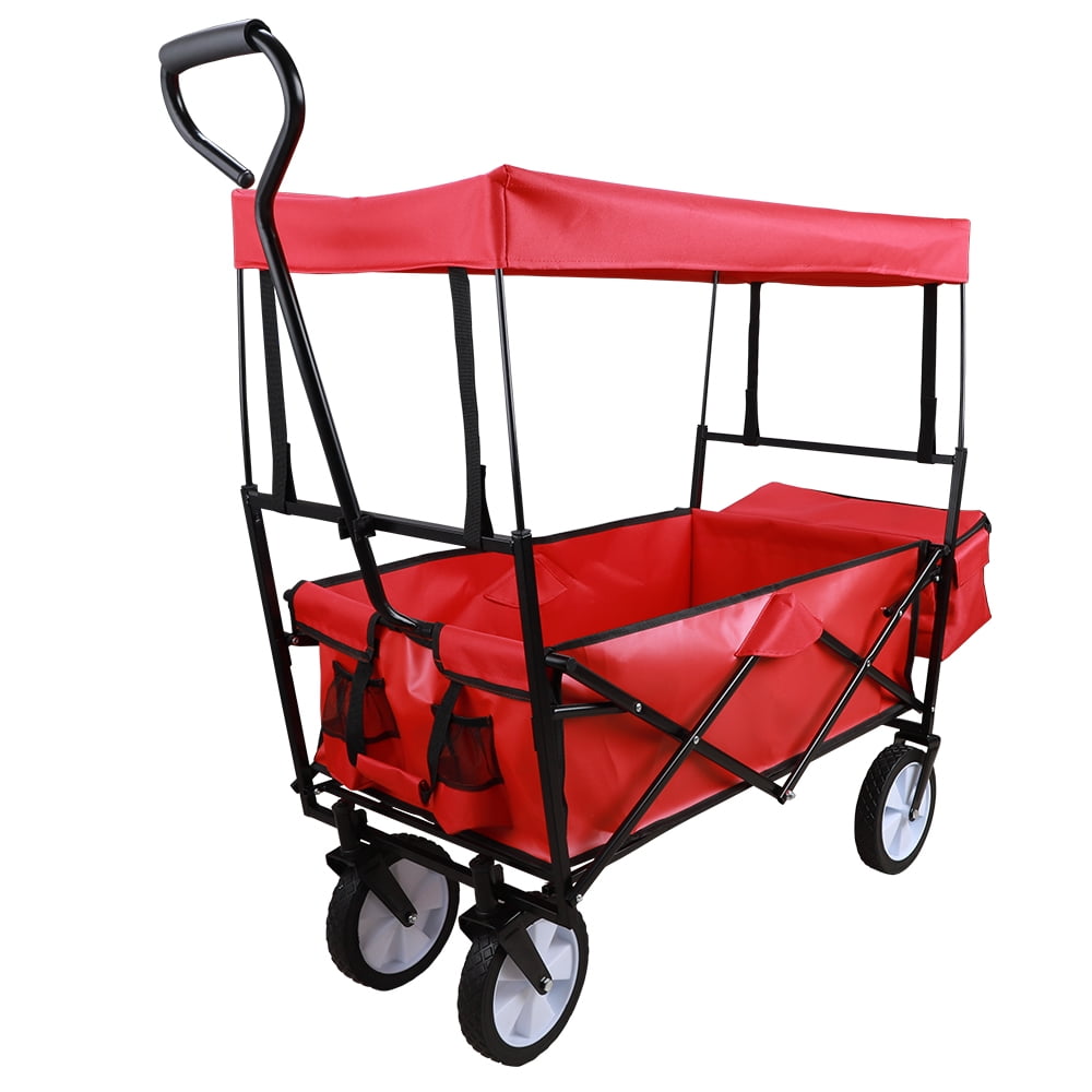 Outdoor Wagon Cart, Folding Wagon with Canopy, Beach Garden Cart