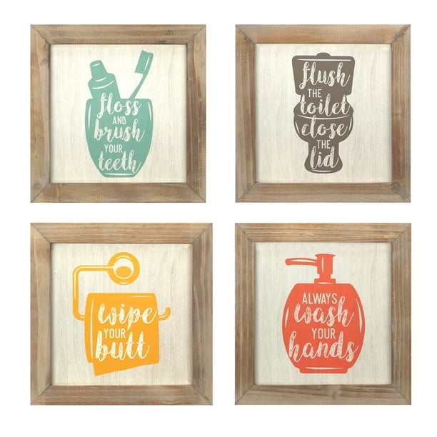 Bathroom Rules Rustic Wall Art (Set of 4)