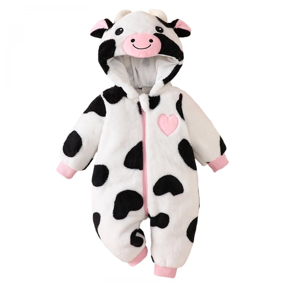 RUINIXCW Baby Animal Cosplsy Warm Girls Boys Cute Cow Plush Hooded Romper Cosplay Jumpsuit for Halloween Holiday Outfit