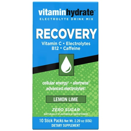 Vitamin Hydrate Electrolyte Drink Mix, Recovery, Lemon Lime, 10 Ct