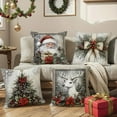 thumbnail image 2 of Christmas Throw Pillow Covers 18x18" Christmas Patterns Pillowcases Bow Santa Reindeer Snowman Linen Cushion Covers Christmas Christmas Decor, 2 of 7