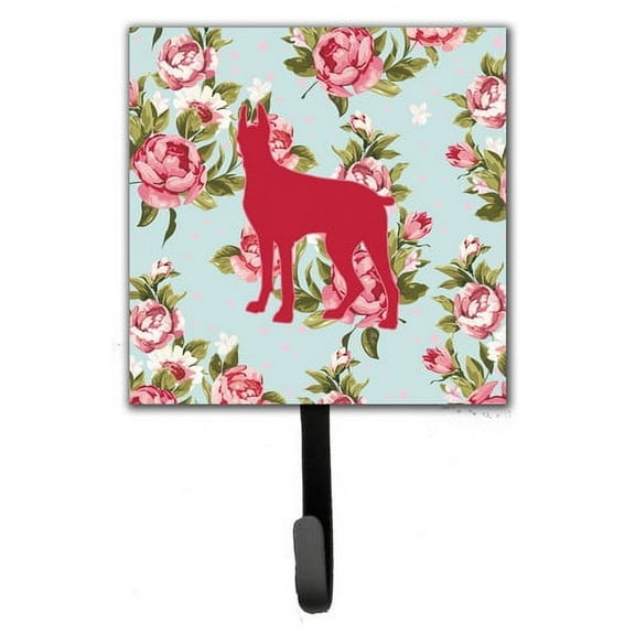 Caroline's Treasures BB1081-RS-BU-SH4 Great Dane Shabby Chic Blue Roses Leash or Key Holder, Blue, Single Hook, multicolor