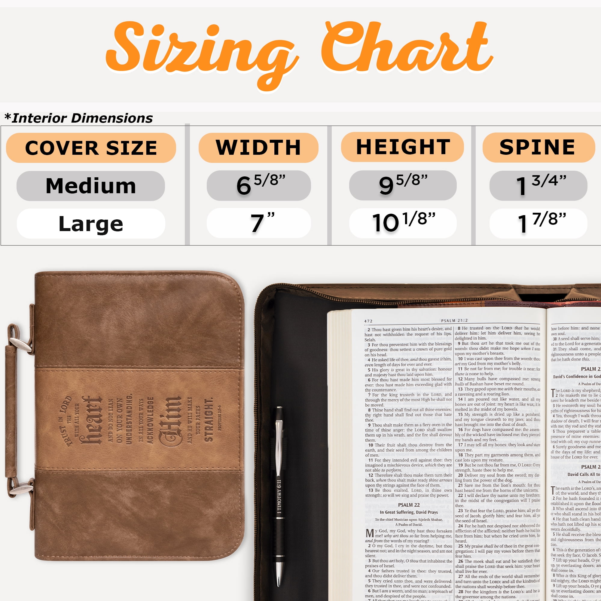 Christian Art Gifts Lord is My Strength w/Lion Exodus 15:2 Faux Leather Classic Bible Cover Case, Brown, Medium