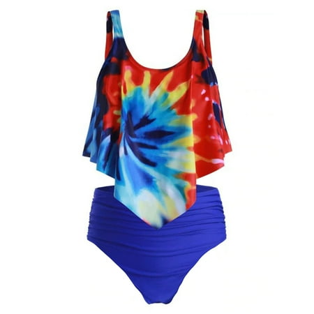 

NECHOLOGY Swimsuits for Older Women with Tummy Control Tankini Two Pieces Suit Ruffled With Sports Bra Bathing Suit Top Multicolor 3X-Large