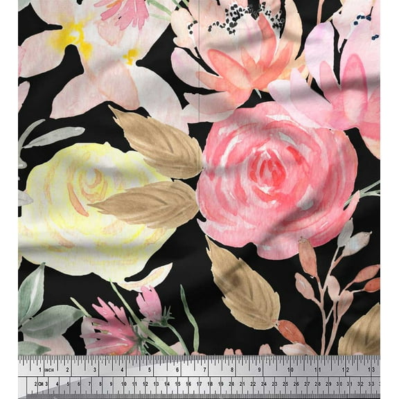 Soimoi Cotton Duck Fabric Leaf Floral Fabric Prints by Yard 42 Inch Wide