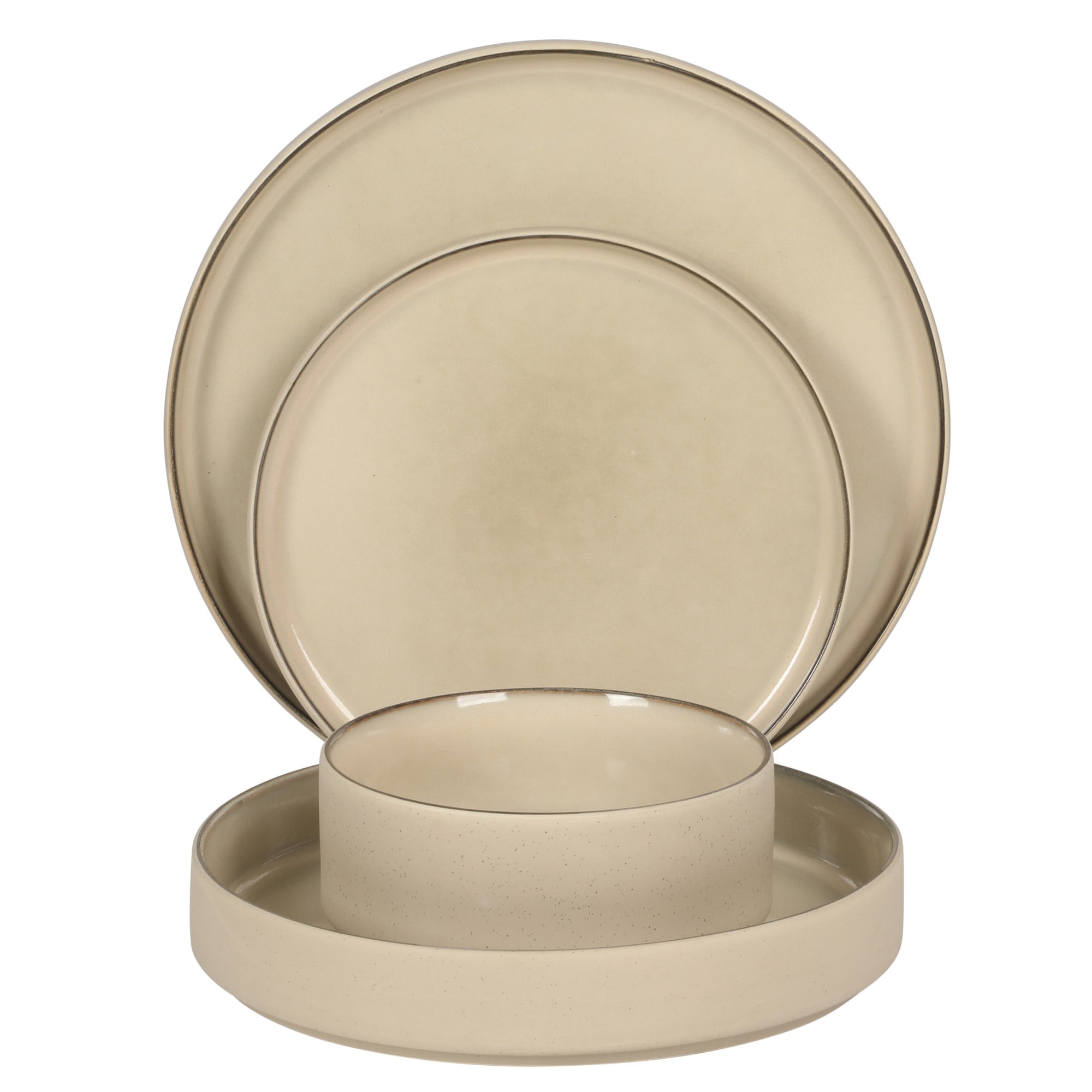 Gibson Elite Liberty Bay 16-Piece Pottery Clay Stoneware Dinnerware Set – Taupe Reactive Glaze, Stackable Plates and Bowls W/ Pasta Bowl, Service for 4 – Microwave & Dishwasher Safe