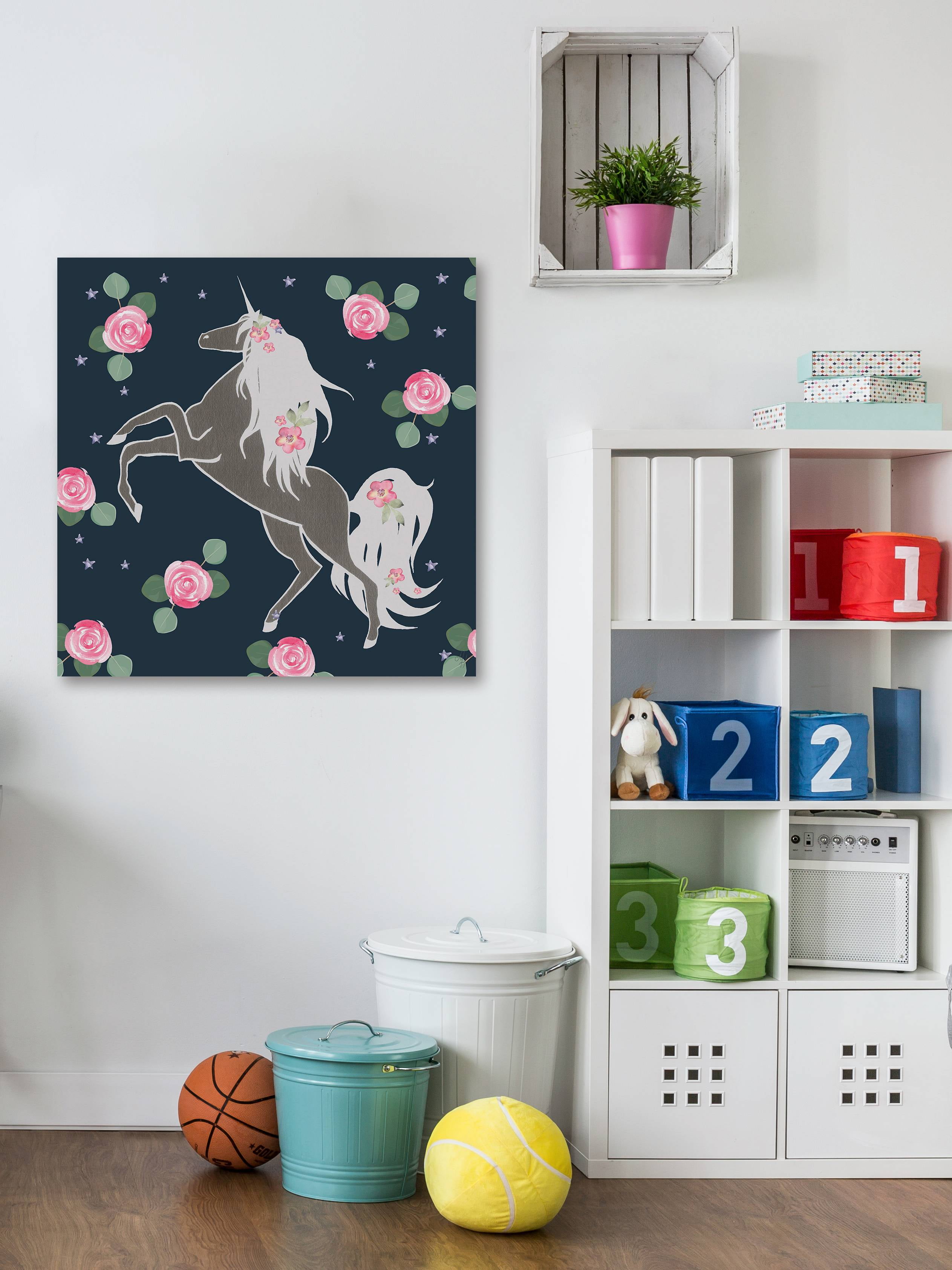 Marmont Hill Rose Bloom Unicorn Canvas Wall Art