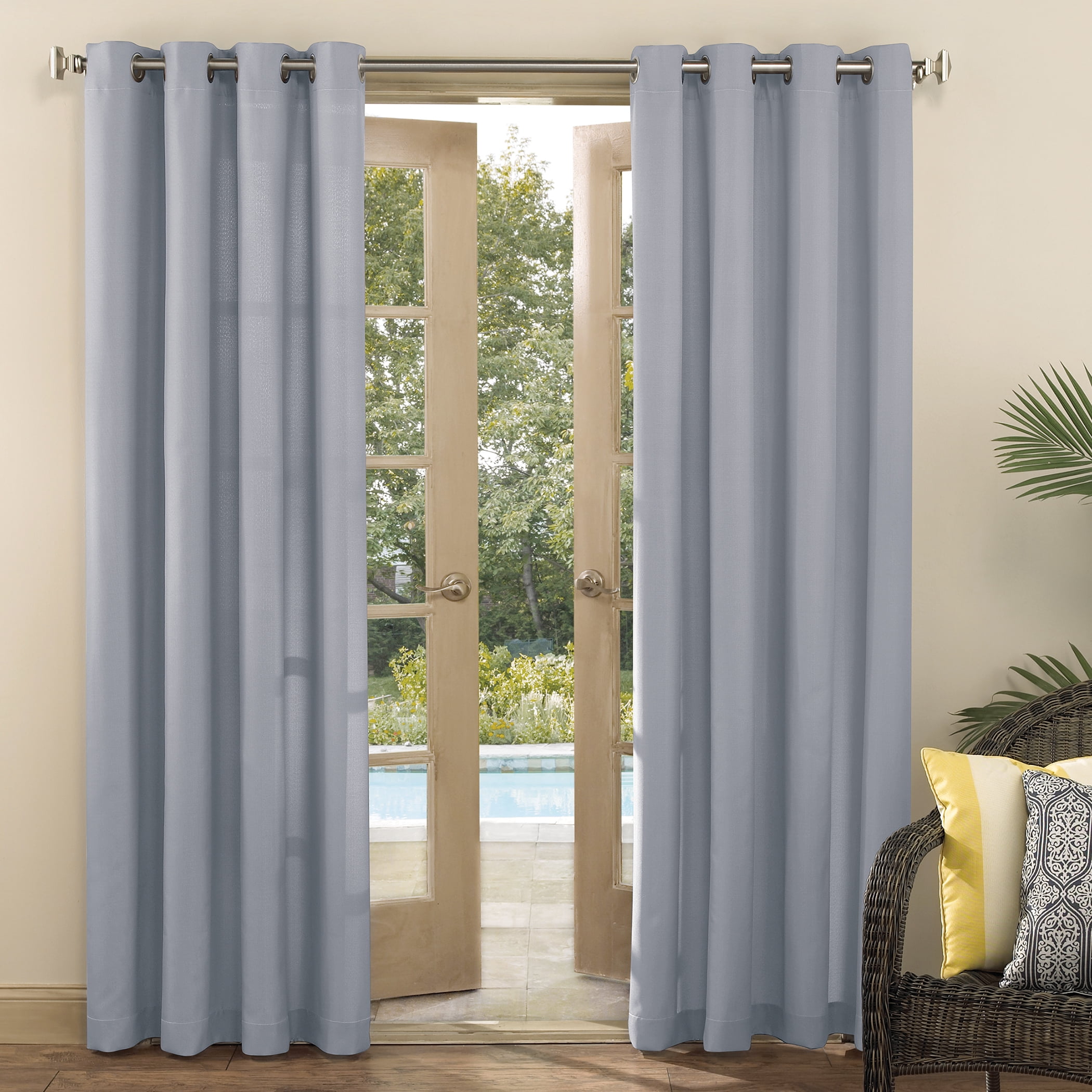 Sun Zero Sailor Indoor/Outdoor UV Protectant Room Darkening Grommet Curtain Panel, 54"x84", Gray