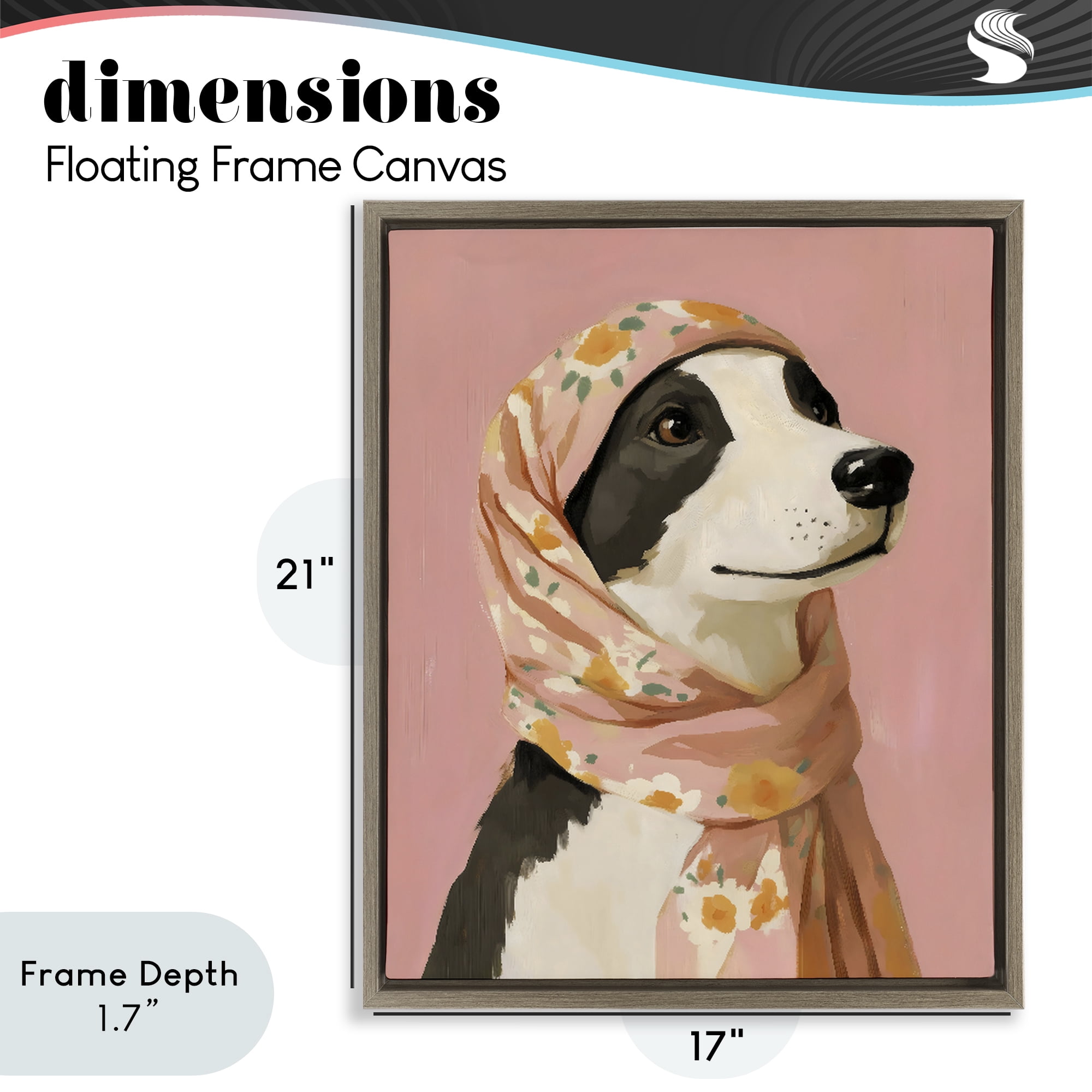 Stupell Industries Dog Babushka in Floral Scarf Brown Framed Floater Canvas Wall Art, design by The Prints Vibe