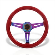 AJP Distributors JDM Sport Universal 14" 350mm 6 Bolts Holes Steel Steering Wheel Red Wood Grain Neo Chrome Light Weight Deep Dish 3 Spokes Heavy Duty + Horn Button Replacement VIP