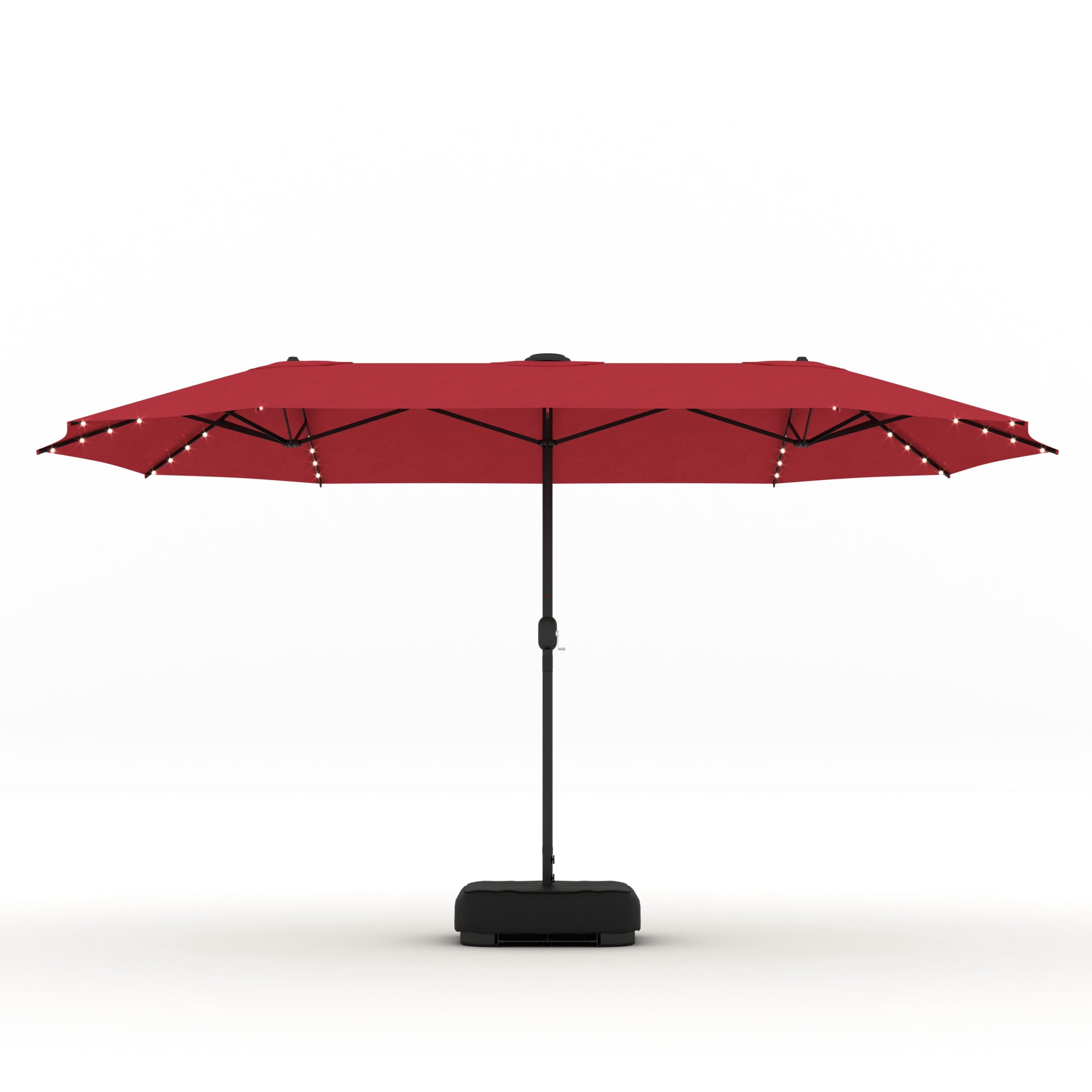HARBOURSIDE Solar-Powered Double-Sided 15 ft Outdoor Patio Umbrella with 144 LED Lights, Includes Sandbag Base & Protective Cover,Red