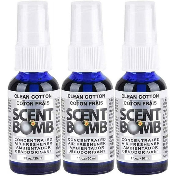 Scent Bomb Air Freshener Spray, 100 % Oil Based Concentrated Air Freshener, Air Freshener Spray for Car, Room, Bathroom and Odor Eliminator, Clean Cotton, 3 Pack