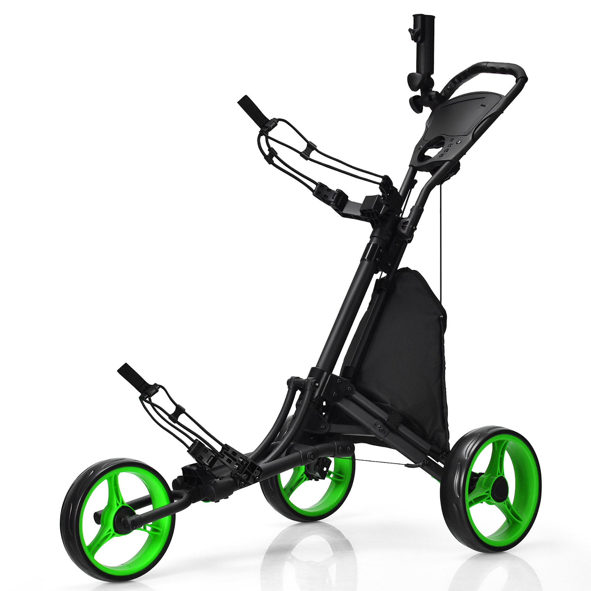 Goplus Folding 3 Wheels Golf Push Cart W/Bag Scoreboard Adjustable