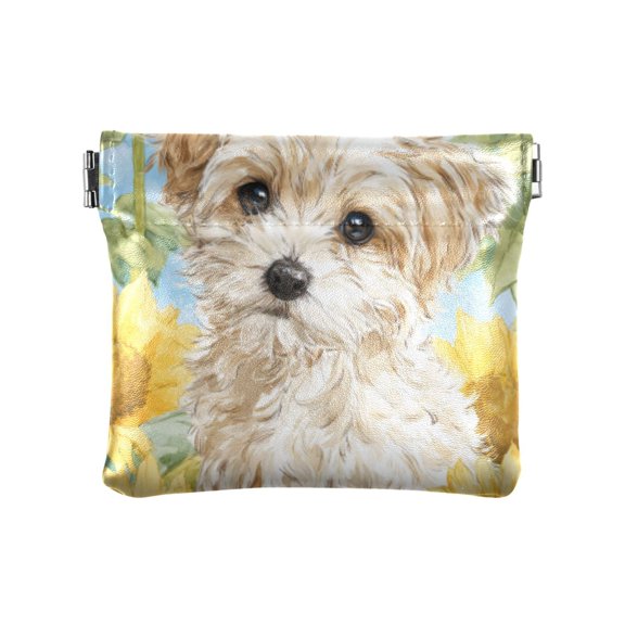 PU leather Coin Purses & Pouches Small Wallet Cute Cream-colored Maltipoo Puppy