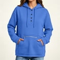 thumbnail image 2 of HomeDM Women's Sweatshirt Henley Button Drawstring Hoodie with Pocket Long Sleeve Pullover Solid Color, 2 of 6