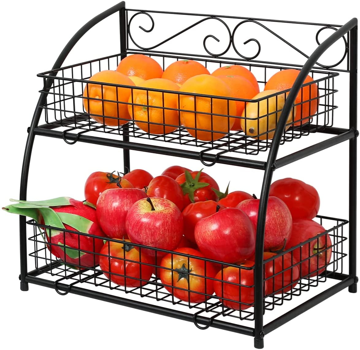 LUMAMU 2 Tier Metal Fruit Basket, Detachable Fruit Holder for Kitchen