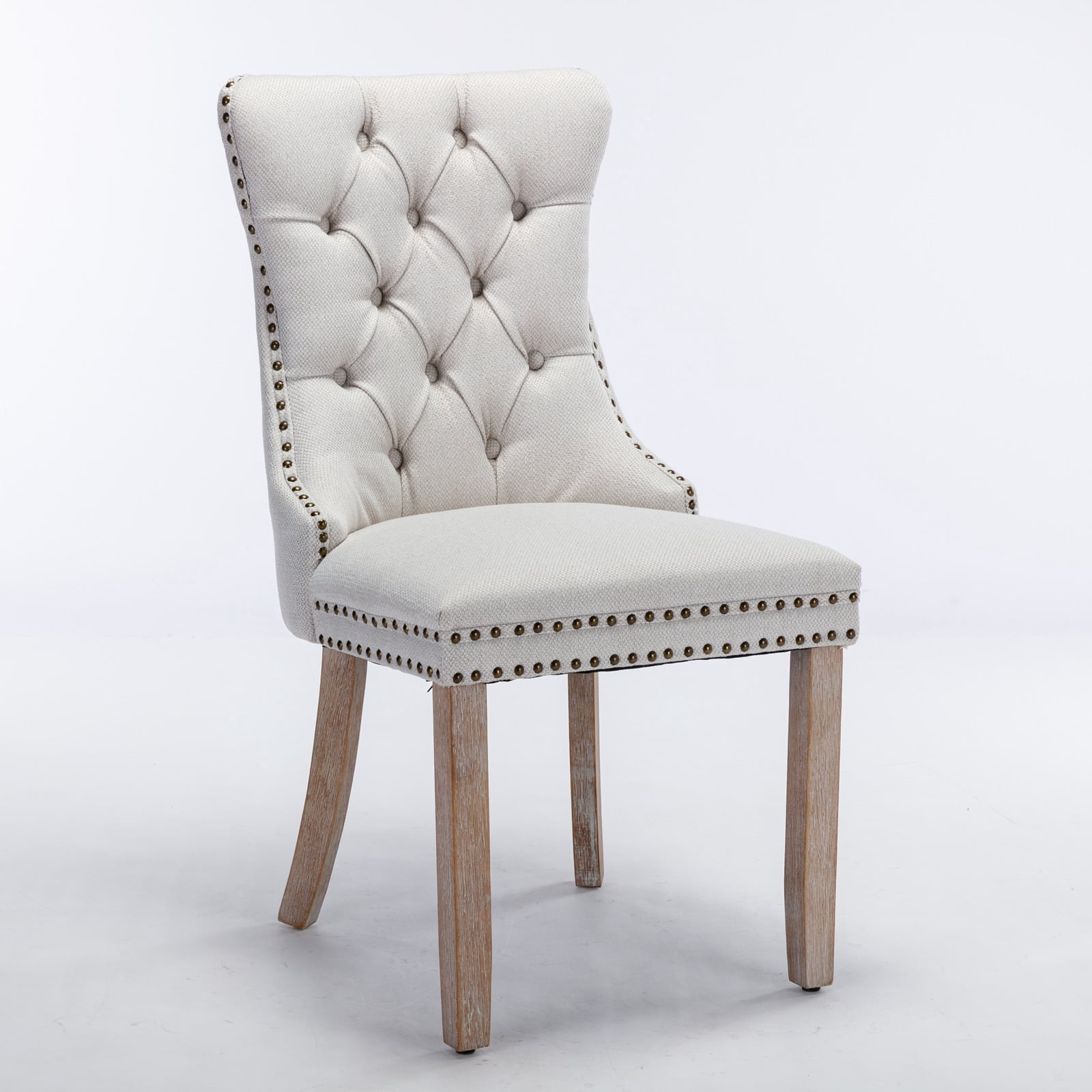 MAYEERTY Modern High-End Tufted Dining Chair - Solid Wood, Flax Upholstery, Wood Legs, Nailhead Trim, Gray, 2-Pcs Set