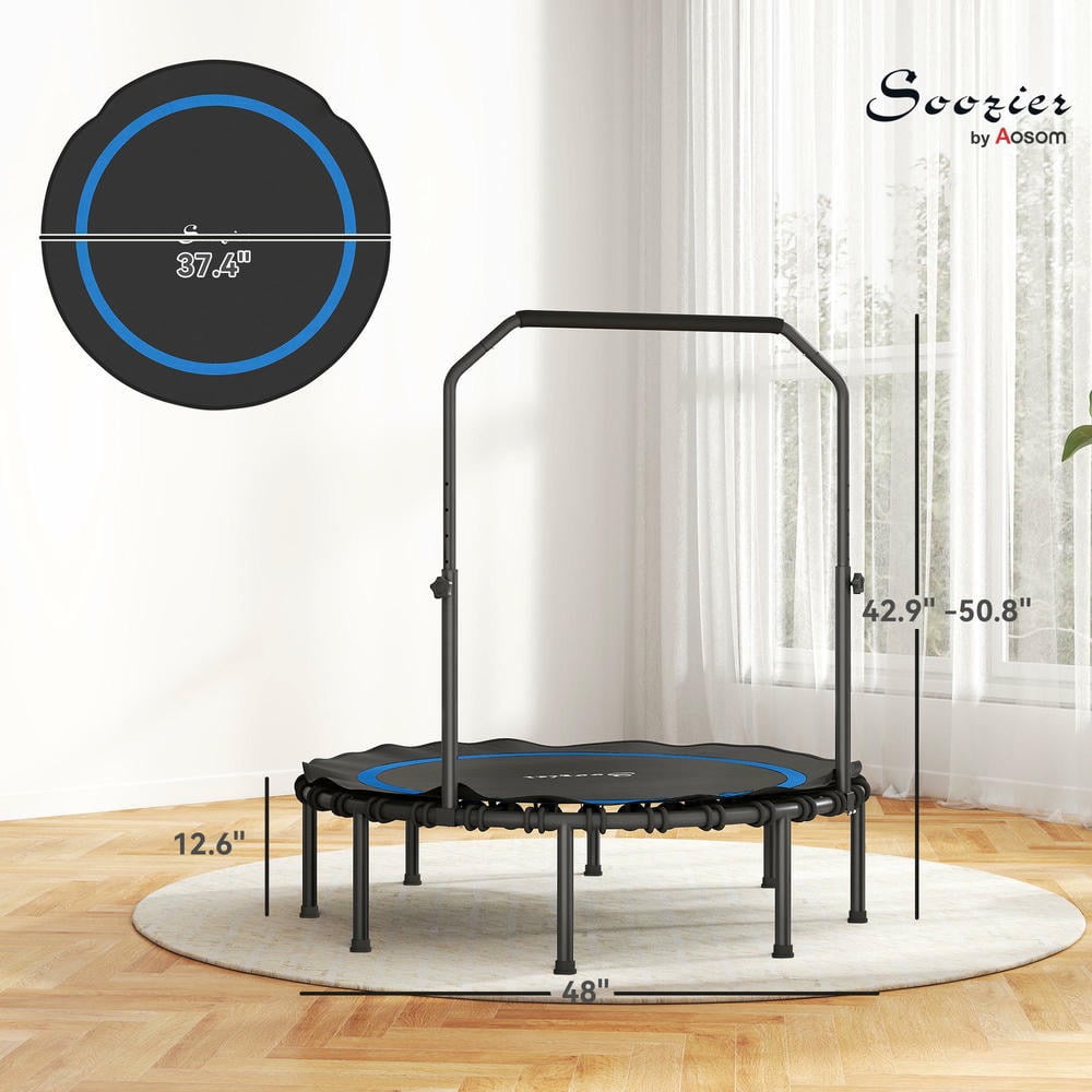 GVN 48" Trampoline with Adjustable Handle Bar, Outdoor Trampoline for Adults, Indoor, Outdoor, Blue