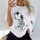 thumbnail image 1 of Pntutb Mujer Damas Mangas con hombros caídos Camiseta de manga corta suelta con estampado de calavera retro desgastado Pntutb Pntutb-4436, 1 of 6