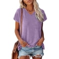 thumbnail image 2 of Icvfdpl Summer Casual T Shirts Tops For Women Cap Sleeve Top V Neck Solid Color Tshirt Loose Fit Blouse Stylish Female Tee Shirt, 2 of 7