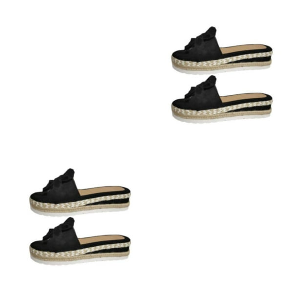 Qarigey Zapatos de plataforma, suelas gruesas, zapatos de verano con sandalias con lazo, zapatillas informales de ocio, sandalias, toboganes de Negro treinta y cinco 2Conjunto