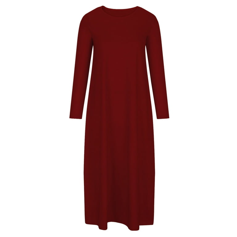 Aoochasliy Ladies Dresses Petite Christmas Solid Round Neck Long Sleeve  Long Dress Collar Retro Dress - Walmart.com