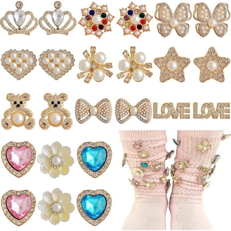 Sock Charms Pins 24pcs Charms for Socks Bling Sock Jewelry Charms Gold junk Sock Charms Brooch Sock Accessories Charms Designer Safety Pin Charms for Hats Shoe Charms for Sneakers Shoe Pins for Sambas