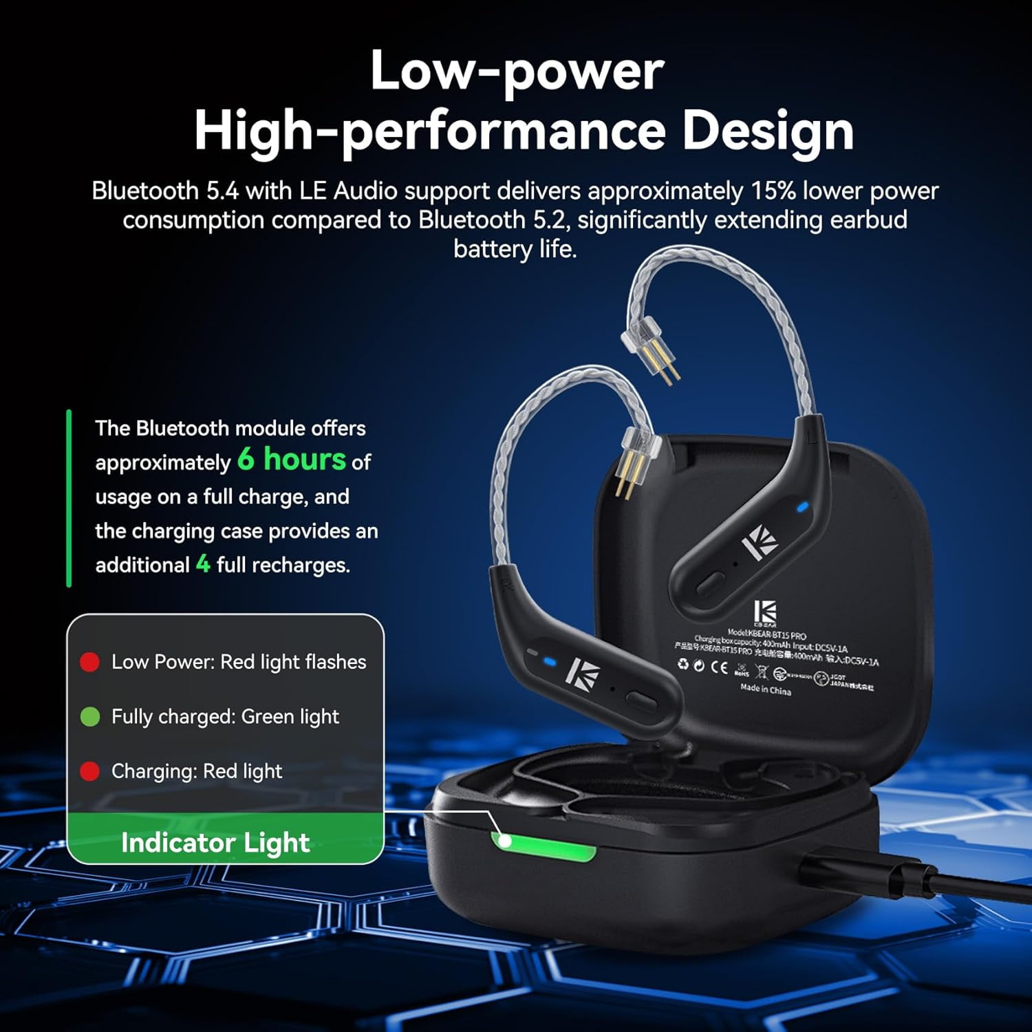 KBEAR BT15 PRO Bluetooth 5.4 Module Wireless Ear Hook Headphones for Sport HIFI Wide Compatibility Earphone Cable for KBEAR KS1 KS2 CCZ Melody DC02 DC03 Earbuds KZ ZS10 PRO ZST IEM(2pin 0.78mm)