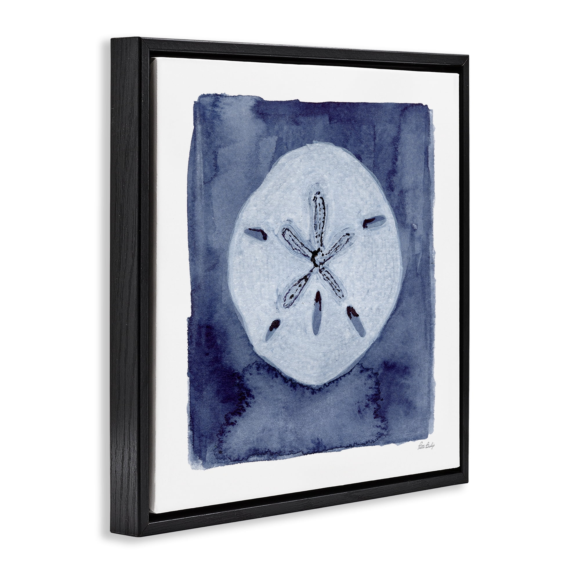 Stupell Industries White Sand Dollar on Indigo Black Framed Floater Canvas Wall Art, design by Patti Bishop
