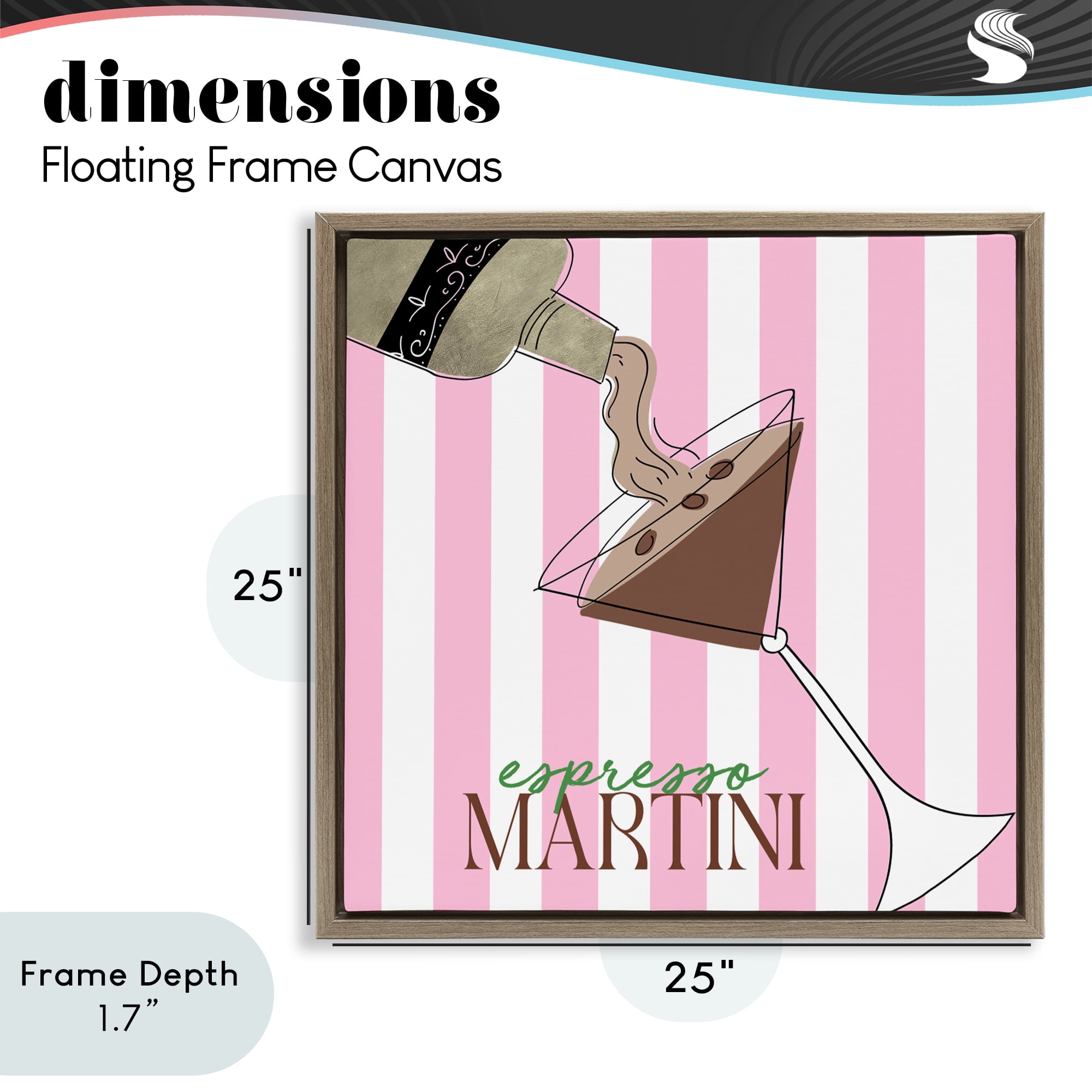 Stupell Industries Espresso Martini Pink Stripes Brown Framed Floater Canvas Wall Art, design by Deidre Mosher