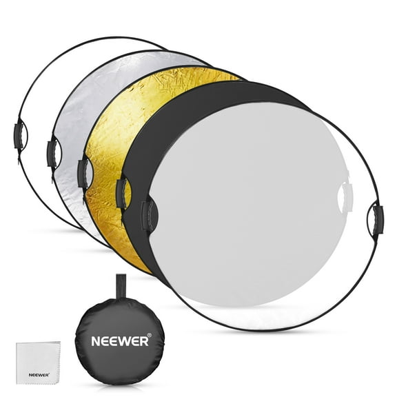 Neewer RF-56II 22" 5-in-1 Collapsible Reflector, Translucent/Silver/Gold/White/Black, Handle Grip for Photography/Outdoor Lighting