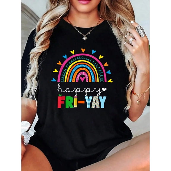 100% Cotton Women Happy Fri-Yay Friday Lovers Fun Teacher Life FriYay Weekend T-Shirt Graphic Tees Women