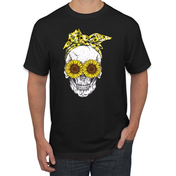 Skull Sunflower Skeleton Bandana Inspirational/Christian Men's Graphic T-Shirt, Black, Small