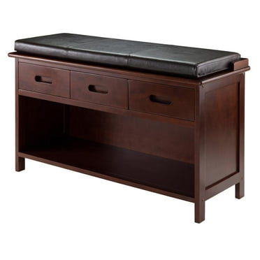 Winsome Wood Adriana 2-Pc Set, Storage Bench & Faux Leather Espresso Seat Cushion, Walnut Finish