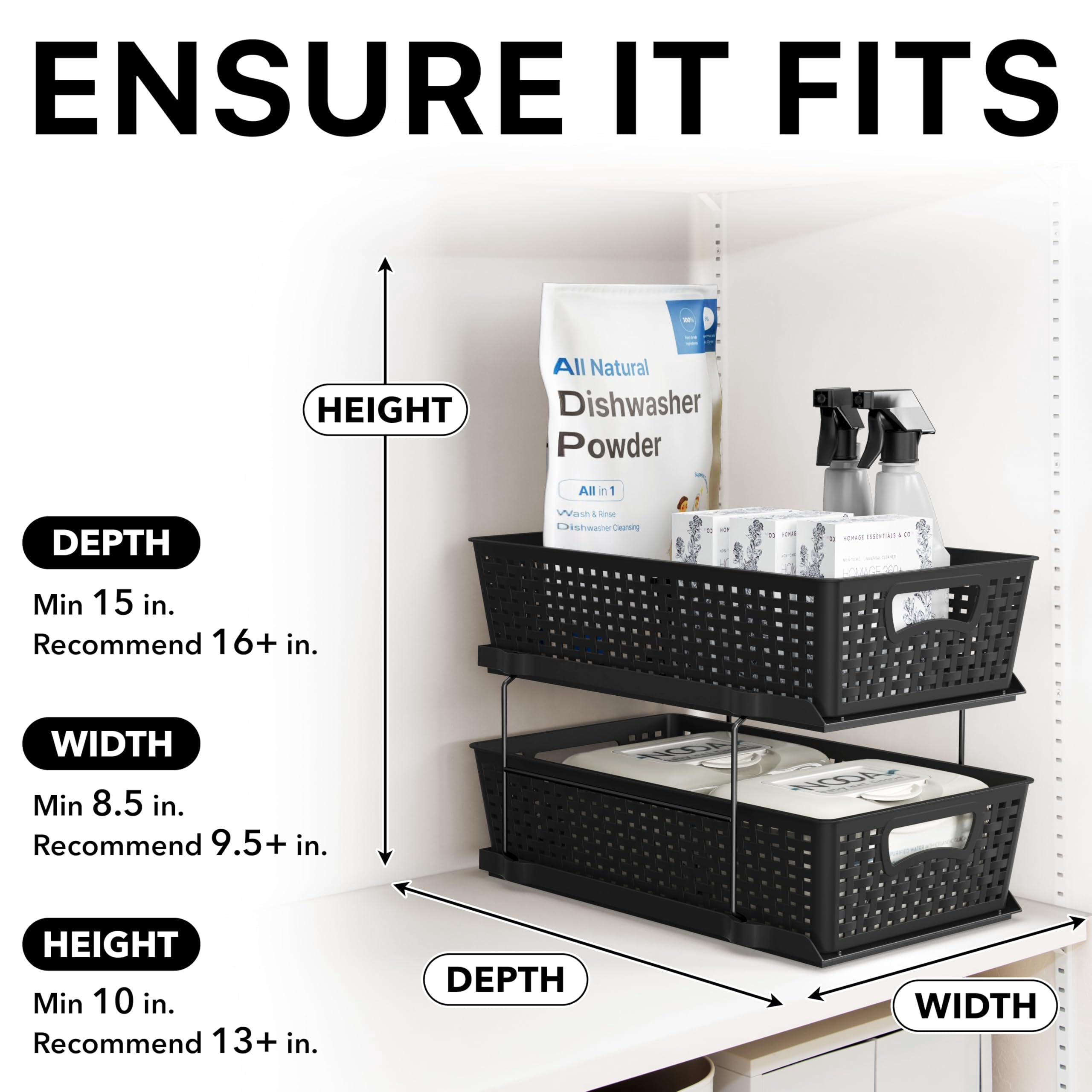 2 Tier Bathroom Organizer Tray Pull-out Sliding Drawer  Under Sink Storage Black