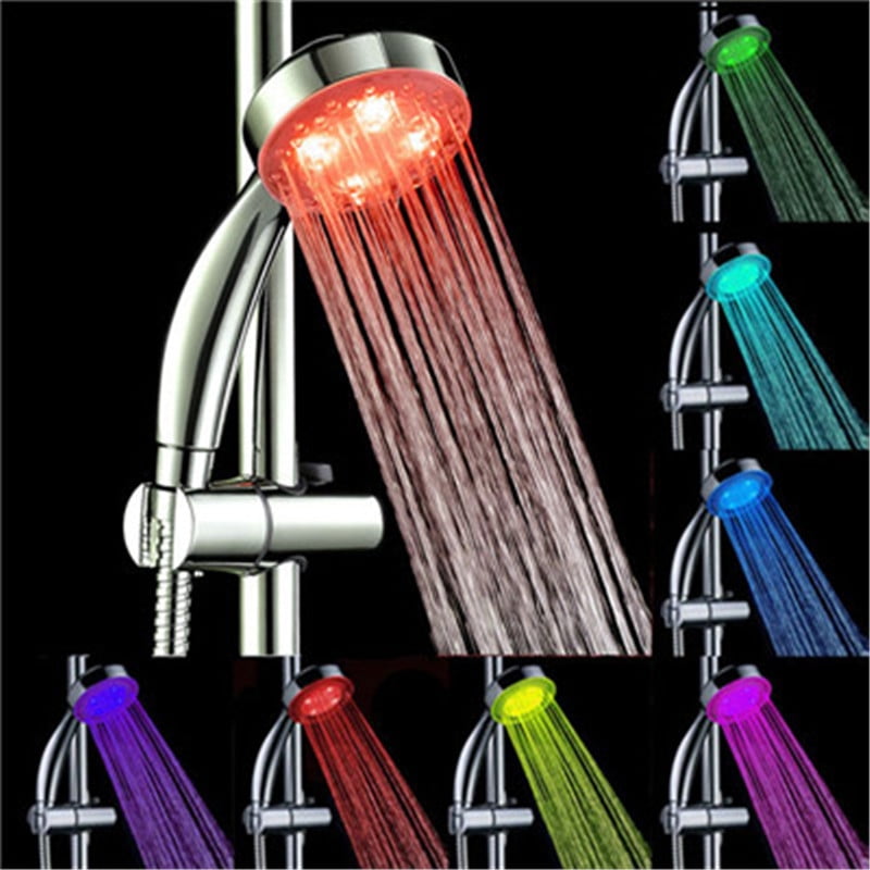 Romantic 7 Color Change LED Light Shower Head Water Bath Home Bathroom Glow 