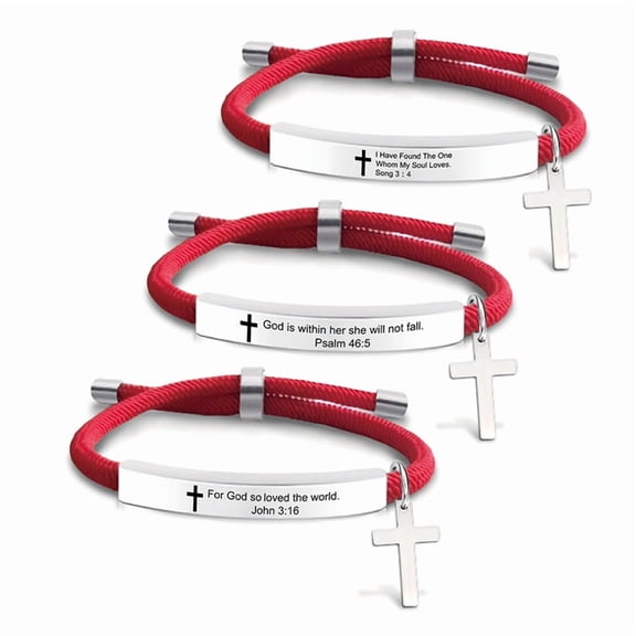 Stainless Steel Red Cord Cross Braided Bracelet with Engraving - Holiday Gift & Commemorative Bracelet