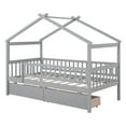 thumbnail image 4 of Bellemave Twin Size House Bed with Storage Drawers Playhouse Platform Bed Wooden House-shaped Bed Frame with Fence Guardrail (Twin size, Gray), 4 of 13