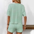 thumbnail image 4 of Yuzhih Women's Two Piece Pajama Set Striped Print Crew Neck Short Sleeve Tee with Stretchy Shorts Set Trendy Sleepwear, 4 of 5