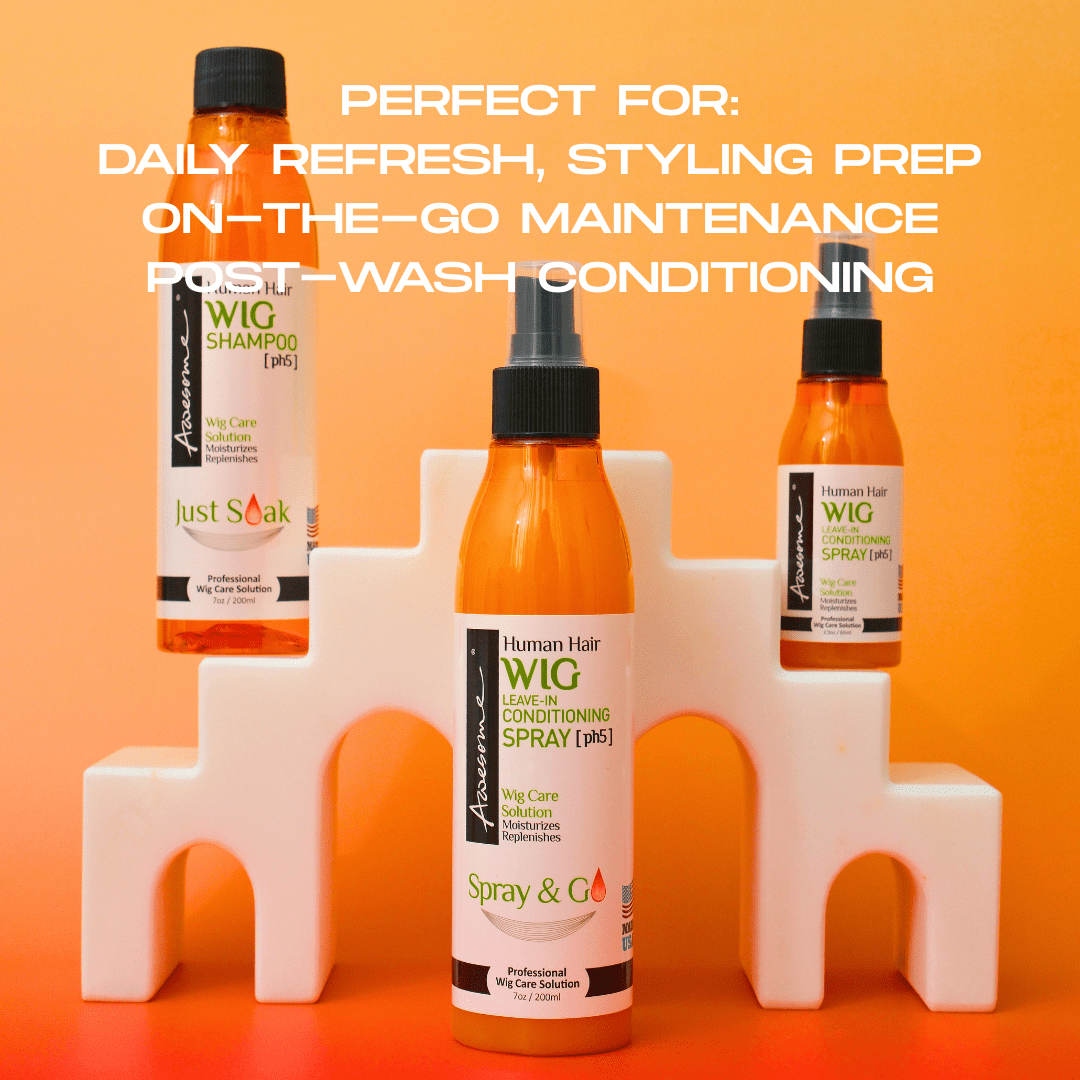 Awesome Human Hair Wig Shampoo & Conditioner, Premium set of 3, Promoting Silkiness, Shine & Freshness I Preventing Dryness (7 fl oz, 2.3 fl oz travel size)