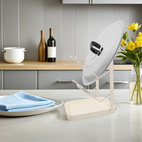 BESTYASH Organizador De Tapas Para Cocina Beige Con Base Para Cucharas Y Almacenamiento Fácil De Limpiar