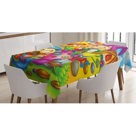 

Kids Tablecloth Cartoon Style Singing Elves with Mushroom Playing Flute Musical Cheerful Illustration Rectangular Table Cover for Dining Room Kitchen 52 X 70 Inches Multicolor by Ambesonne
