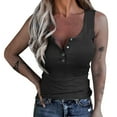thumbnail image 2 of Scoop Neck Tank Tops for Woman Solid Round Neck Button Vest Sleeveless Splice T-Shirt Tank Tops Tank Tops Black, 2 of 5