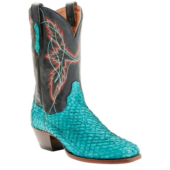 Dan Post Women's Exotic Seabass Skin Western Boot Square Toe Black/Turquoise 9.5 M US